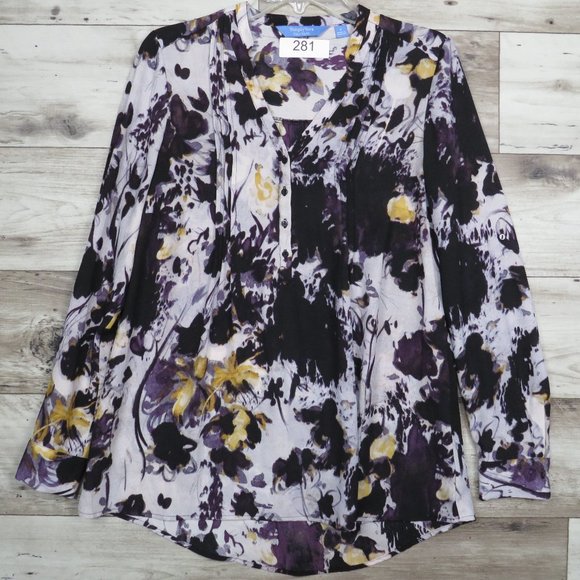 Simply Vera* Women's‎ Long Sleeve 1/4 Button Down Front Blouse Size Small Multi - Picture 1 of 7